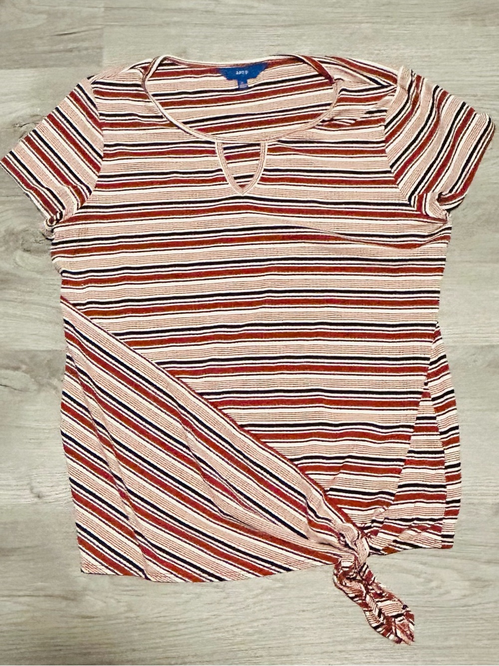 Apt. 9 Striped Short-Sleeve Tie-Front Top - Orange, White & Black Large